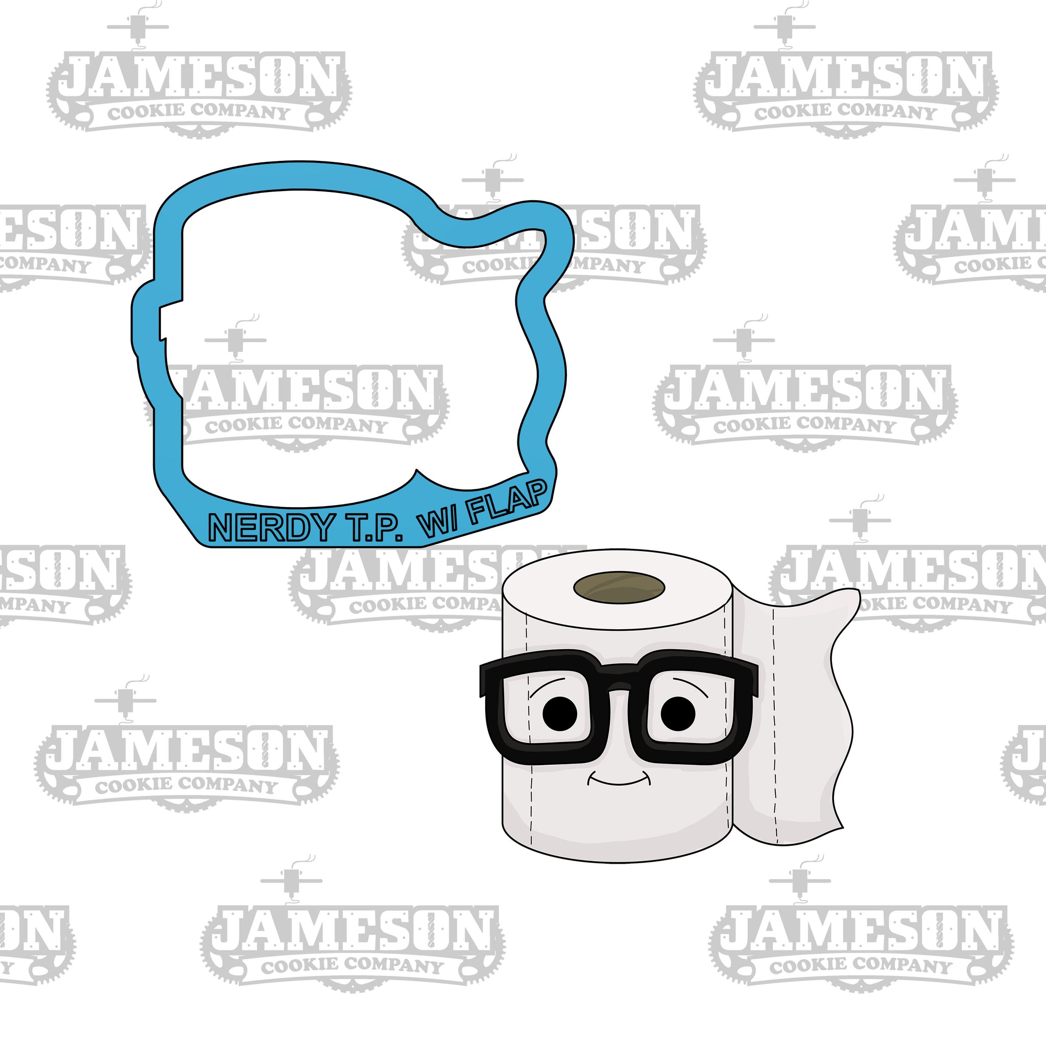 Nerdy Toilet Paper Cookie Cutter w Flap - TP - Toilet Paper with Glasses