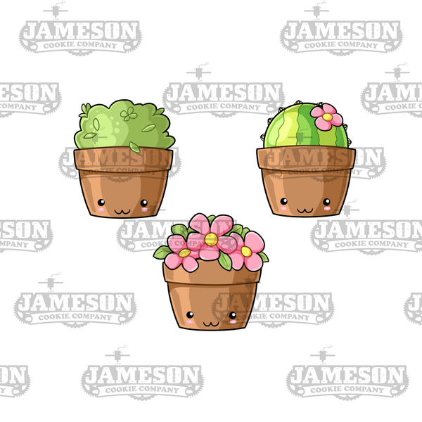 Potted Plant 3 Piece Cookie Cutter Set - Bush, Cactus, Flowers - Garden Theme