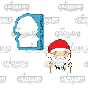 Santa Holding Plaque Cookie Cutter - Christmas Santa Sign