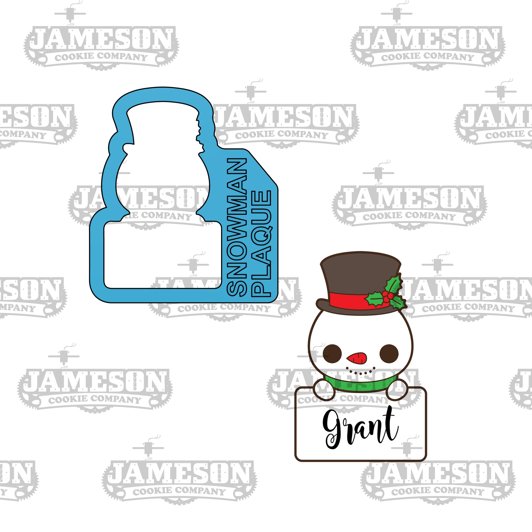 Snowman Holding Plaque Cookie Cutter - Christmas Snowman Sign