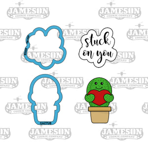 Stuck On You Cookie Cutter Set - Valentine's Day - Cactus Love Heart - Text Script Cookie Cutter
