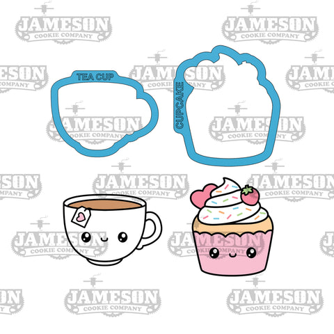 Teacup and Cupcake, 2 Piece Cookie Cutter Set - Perfect Pair Version, Go Together Like, Food Cookie Cutters