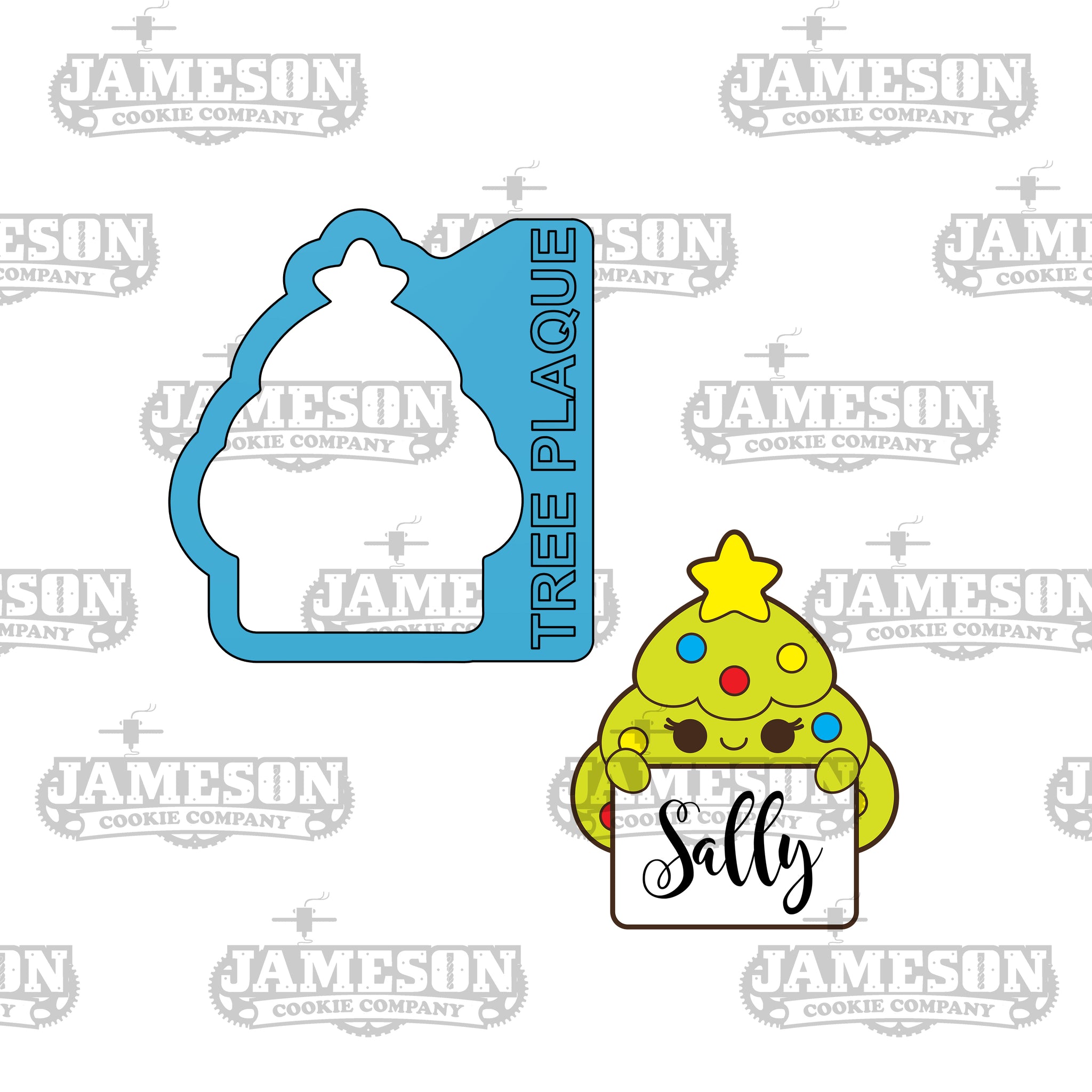 Christmas Tree Holding Plaque Cookie Cutter - Christmas Tree Sign