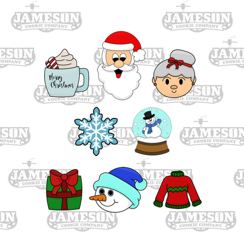 Christmas Mini Cookie Cutter Mega Set 1- Mug - Santa - Mrs Clause - Snowflake - Snow Globe - Present - Snowman Head - Ugly Sweater