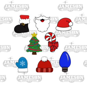 Christmas Mini Cookie Cutter Mega Set 2- Santa Beard - Hat - Boot - Christmas Tree - Candy Cane - Mitten - Winter Hat - Light Bulb
