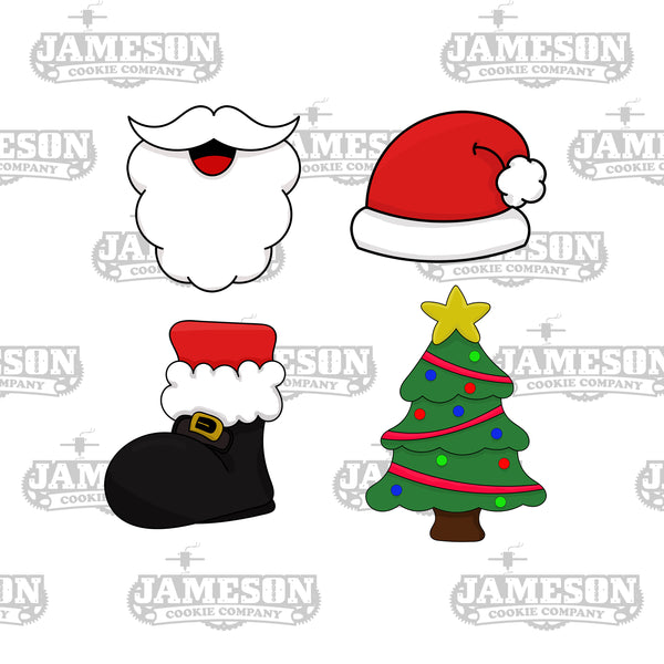 Christmas Mini Cookie Cutter Set 1 - Santa Beard - Santa Hat - Santa Boot - Christmas Tree