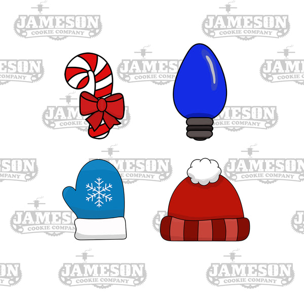 Christmas Mini Cookie Cutter Set 2 - Candy Cane - Light Bulb - Mitten - Winter Hat