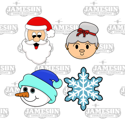 Christmas Mini Cookie Cutter Set 3- Santa Face - Mrs Clause - Snowman Head - Snowflake