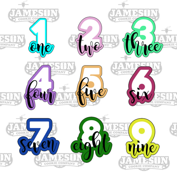 Full Number Cookie Cutter Set 1-9 - Birthday Number Plaque - Number with Script
