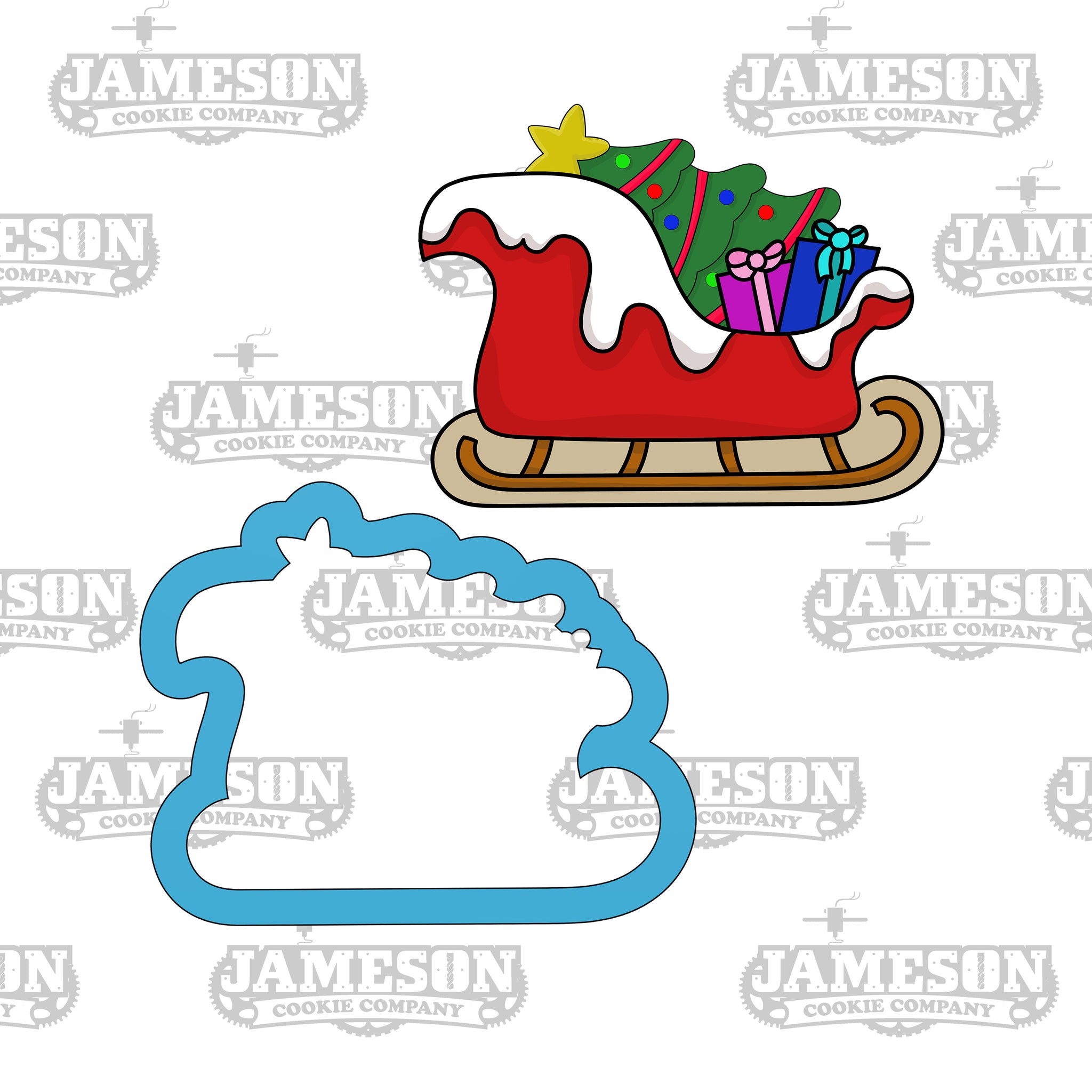 Santa's Sleigh with Tree Cookie Cutter - Santa Clause Sled - Old Saint Nick - Christmas Cookie Cutter